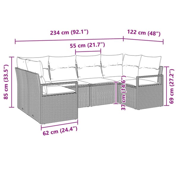Soffset med kudde 6 pcs Svart Poly Rattan