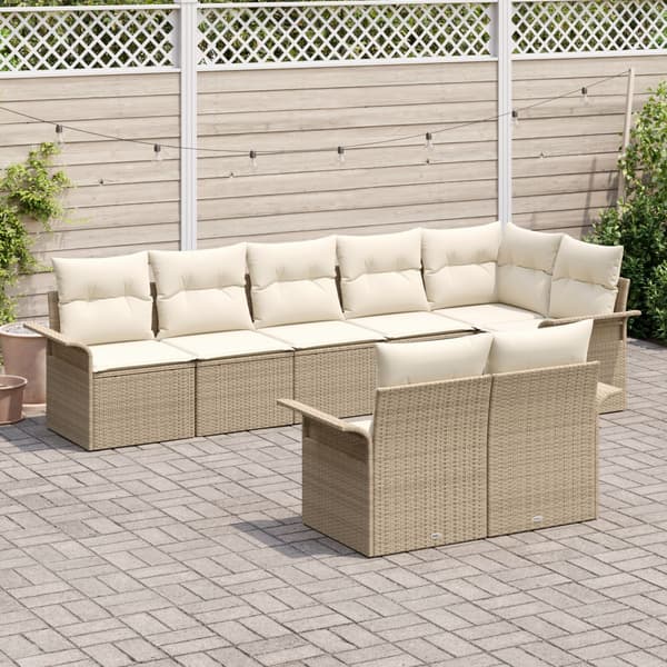Trädgårdsoffset med kudde 8 pcs Beige konstrotting