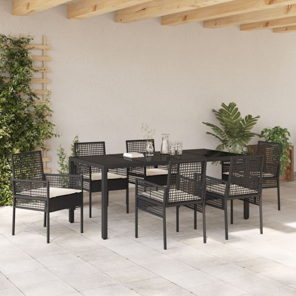 Trädgårdsmöbelset 7 pcs Svart konstrotting