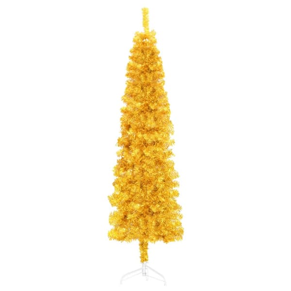 Smal halv plastgran med stativ guld 240 cm