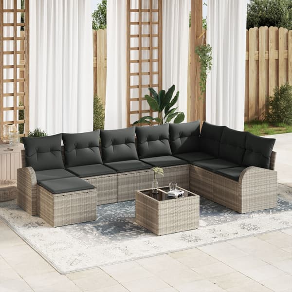 Trädgårdsoffset med kudde 9 pcs Ljusgrå Poly rattan