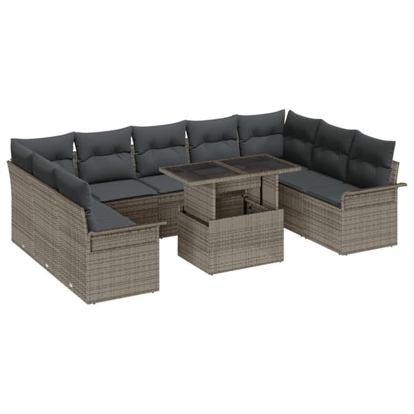 Trädgårdsoffset med kudde 10 pcs Grå Poly rattan