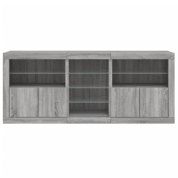 Skänk med LED-belysning grå sonoma 181,5x37x67 cm