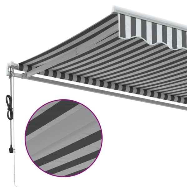 Elektrisk Markis 5 x 3 m Antracit och vitrandig 100% Polyester