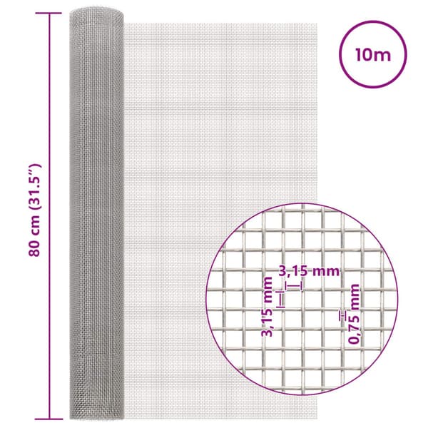 Nätduk 80 x 1000 cm 6 Mesh Rostfritt stål 201 Silver