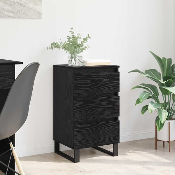 Sideboard med låda Svart ek Konstruerat trä