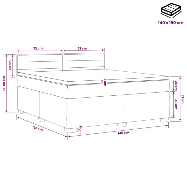 Boxspring säng med madrass och LED Blå 140 x 190 cm Tyg