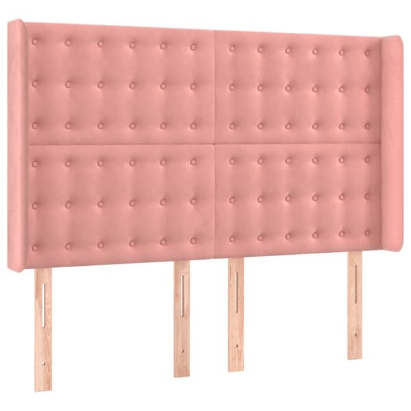 Sänggavel LED rosa 147x16x118/128 cm sammet