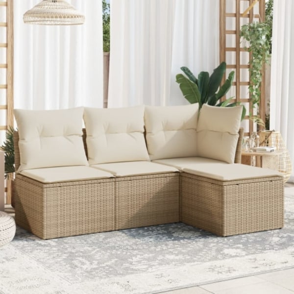 Soffgrupp för trädgård med dynor 4 delar beige konstrotting