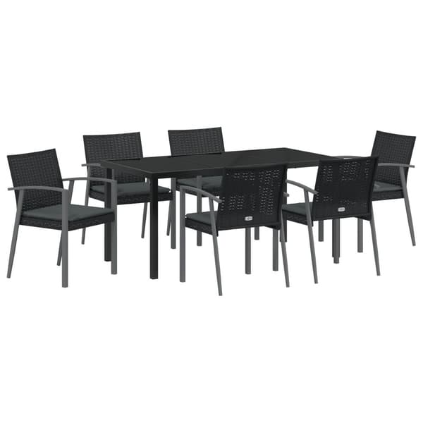 Trädgårdsmöbelset 7 pcs Svart och Grå PE Rattan