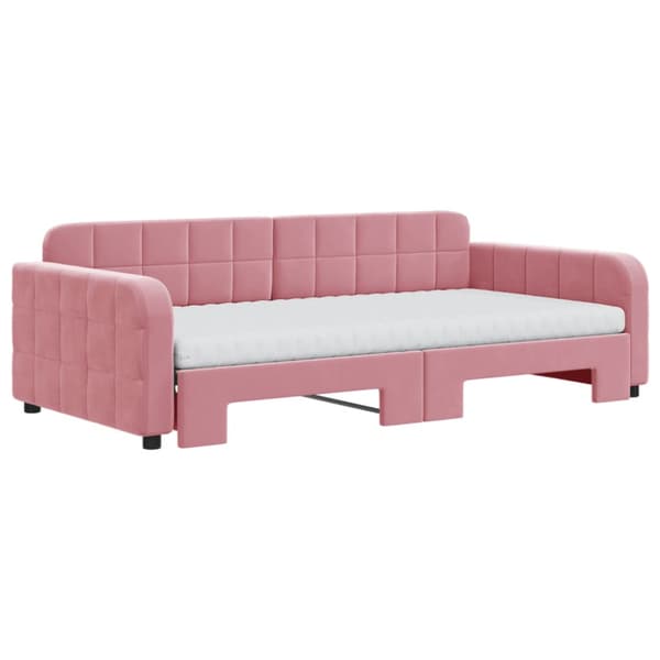 Dagbädd utdragbar och madrasser rosa 100x200 cm sammet