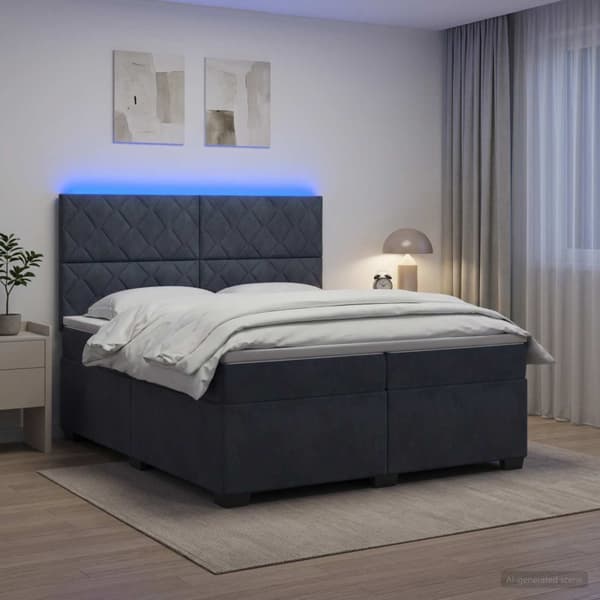 Kontinentalsäng med madrass Mörkgrå 200 x 200 cm Sammet