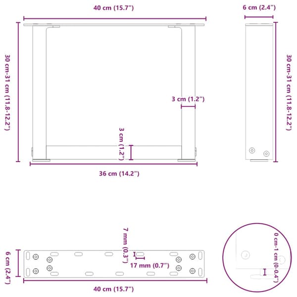 Soffbordsben U-formade 2 st svarta 40x(30-31) cm stål