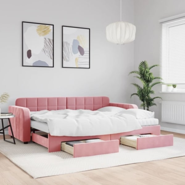 Dagbädd utdragbar med lådor rosa 80x200 cm sammet