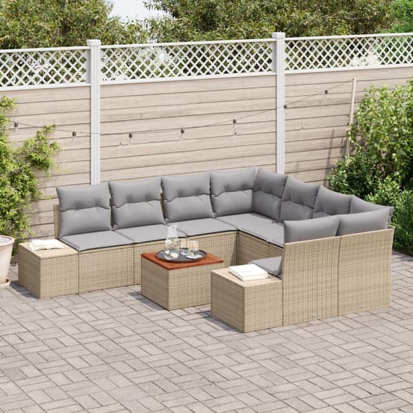 Trädgårdsoffset 9 pcs Beige och Ljusgrå konstrotting