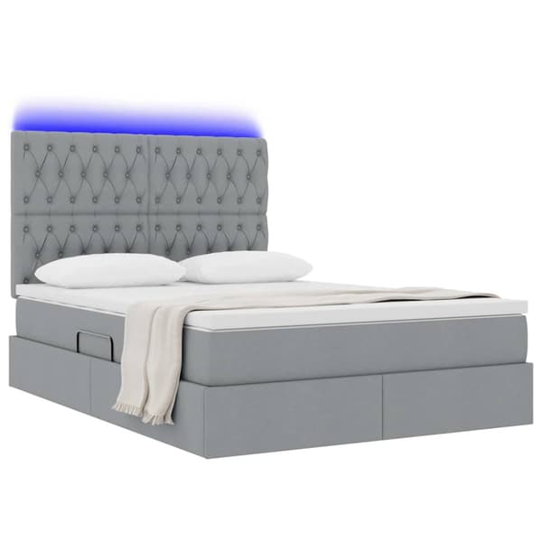 Förvaringssäng med LED med led Ljusgrå 140 x 190 cm Polyester