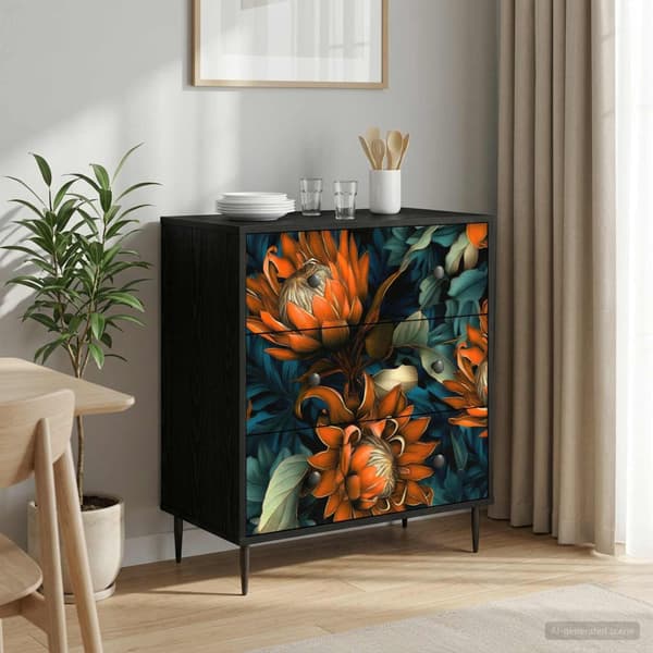 Kommode LOCHEM Orange tryck 66 x 36,5 x 76 cm Konstruerat trä