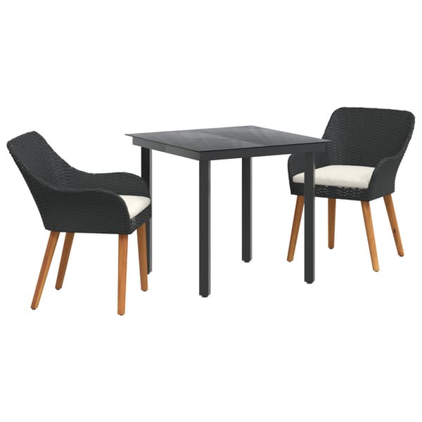 Trädgårdsmöbelset med kudde 3 pcs Svart konstrotting