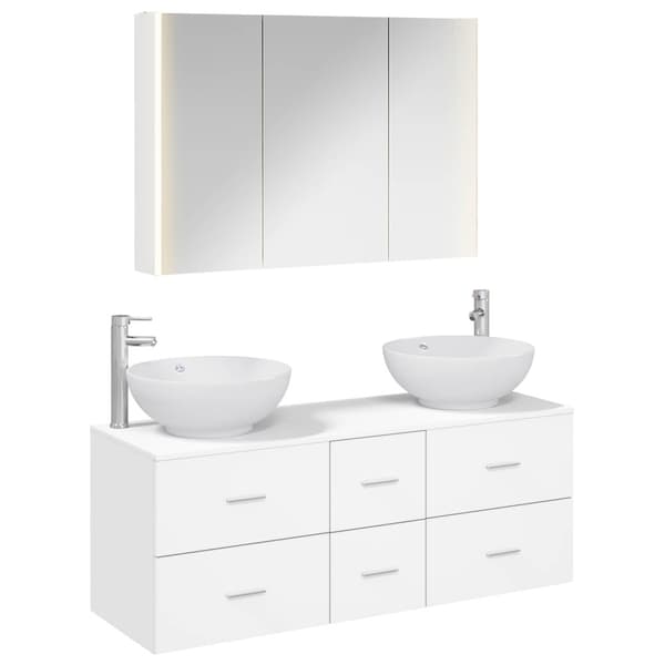 Badrumsmöbelset 4 pcs Vit Konstruerat trä och glas