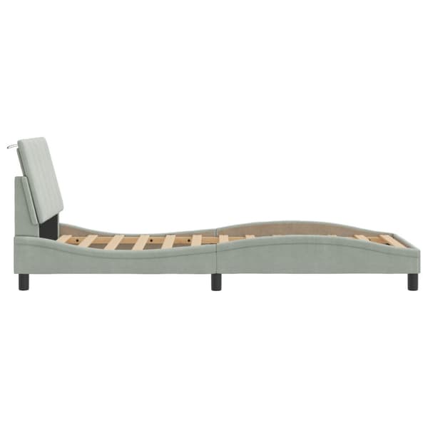 Bed Frame with LED without Mattress "Hanko" Light Grey 90x200 cm Velvet