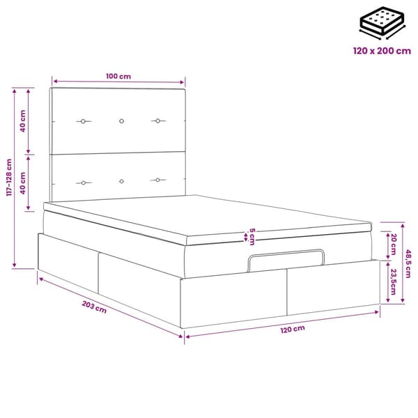 Ottoman säng med madrass Ljusgrå 120 x 200 cm Sammet