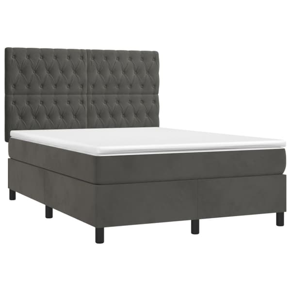 Ramsäng med madrass & LED mörkgrå 140x190 cm sammet