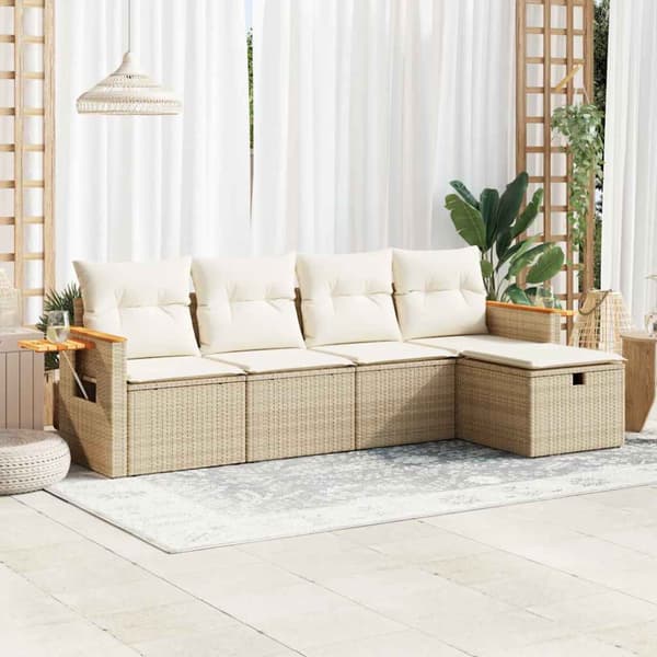Soffgrupp för trädgården med dynor 5 delar beige konstrotting