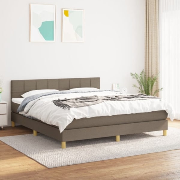 Ramsäng med madrass taupe 160x200 cm tyg