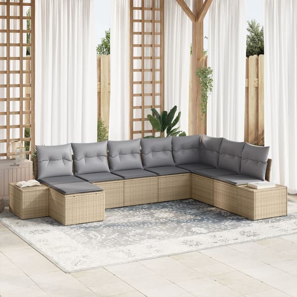 Trädgårdsoffset med kudde 8 pcs Beige och Ljusgrå konstrotting