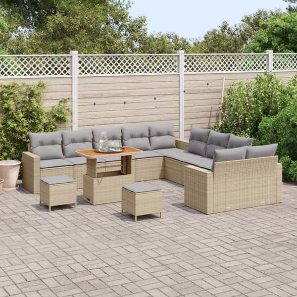 Trädgårdsoffset med kudde 17 pcs Beige och Ljusgrå konstrotting