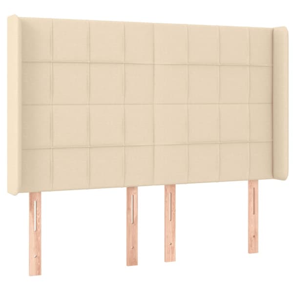Sänggavel LED gräddvit 147x16x118/128 cm tyg