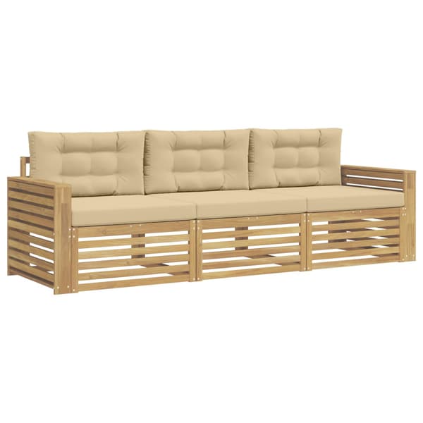 Utomhussoffset 3 pcs Vit och Beige Massivt Akaciaträ