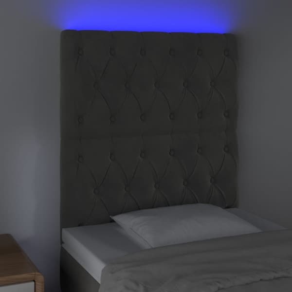Sänggavel LED mörkgrå 80x7x118/128 cm sammet