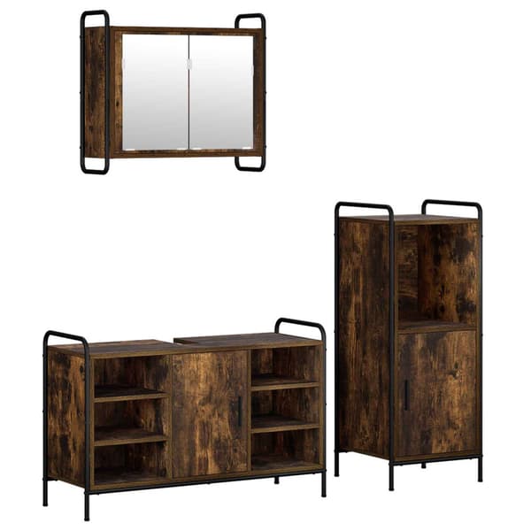 Badrumsskåpsset 3 st Rökt ek 40 x 36 x 99,5 cm Konstruerat trä