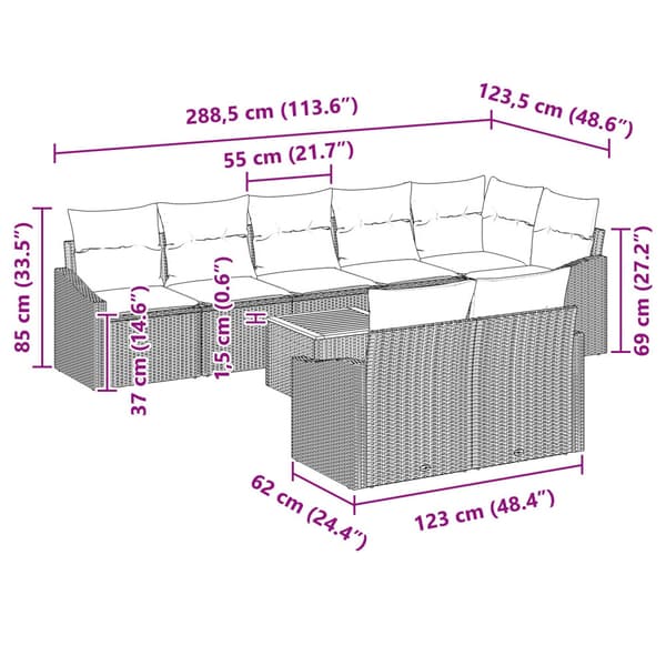 Trädgårdsoffset med kudde 9 pcs Beige konstrotting