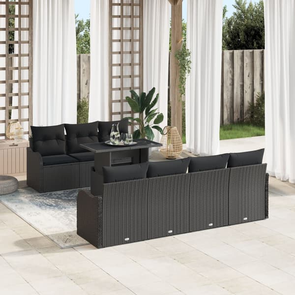 Trädgårdsoffset med kudde 8 pcs Svart Poly rattan