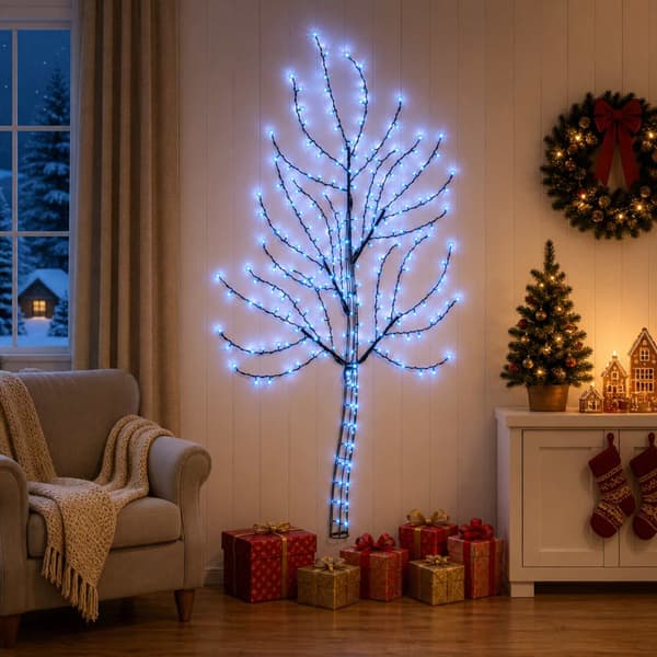 LED-julgran för vägg 180 cm 200 LED-lampor Blå Stål Svart