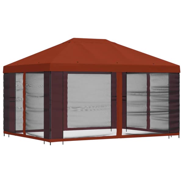 Paviljong med väggar 4 × 3 m Terracotta Polyester och Stål