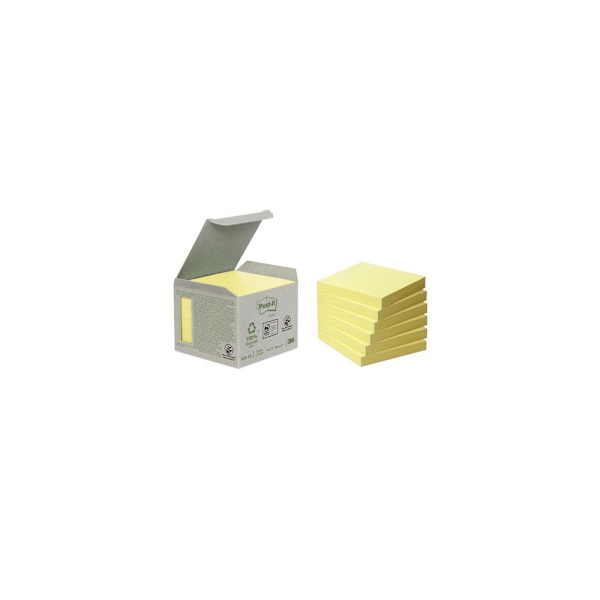 Notes POST-IT 100% recy 76x76mm gul 6/fp
