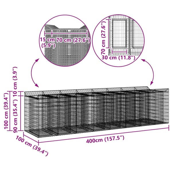 Gabion upphöjd säng 4 pcs Silver