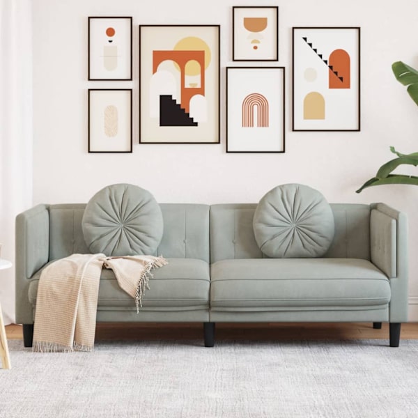 Soffa med kuddar 3-sits ljusgrå sammet