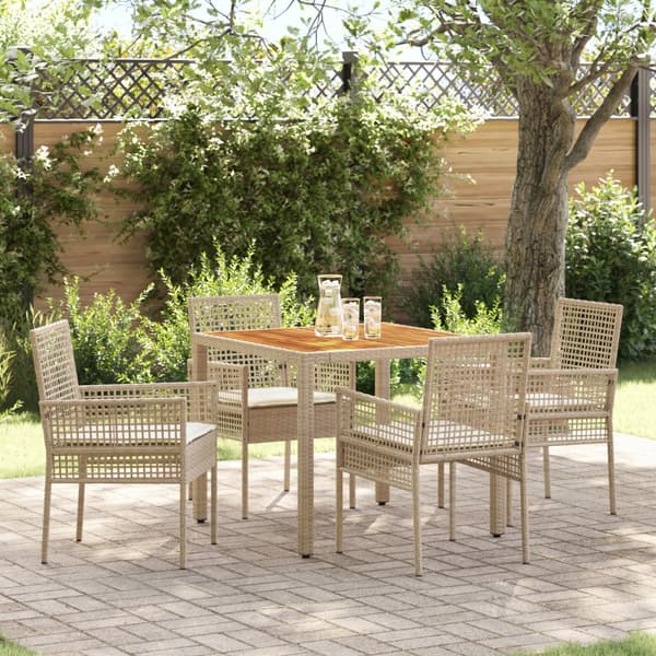 Trädgårdsmöbelset 5 pcs Beige konstrotting