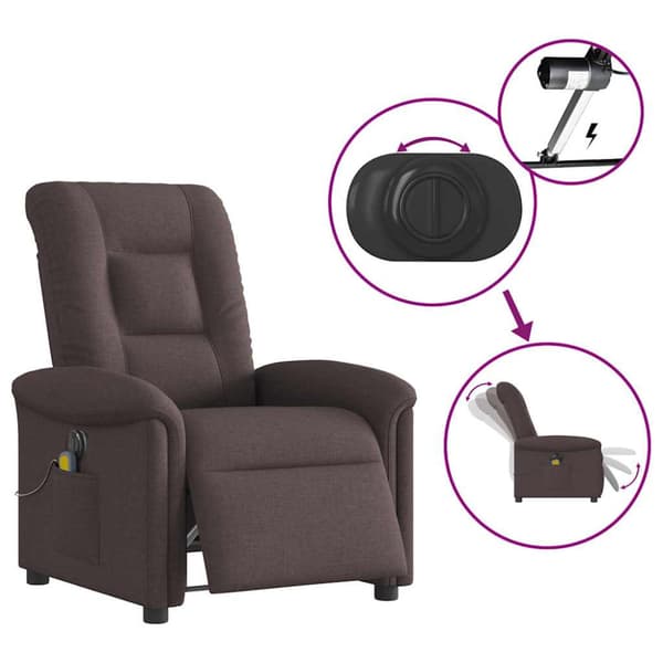 Elektrisk massagefåtölj mörkbrun tyg