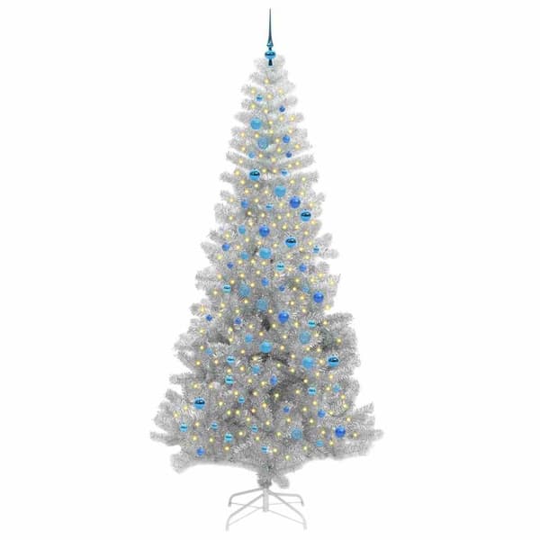 Julgran med LED-belysning Silver 240 cm PET och stål