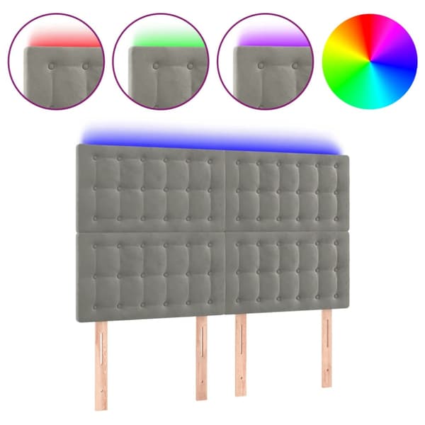 Sänggavel LED ljusgrå 144x5x118/128 cm sammet