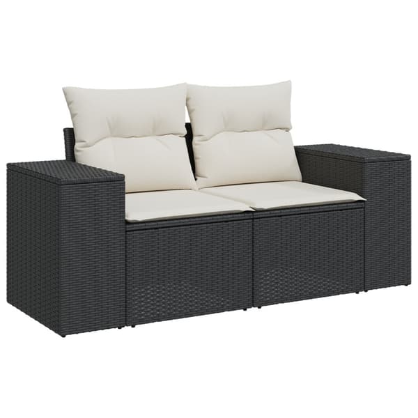Trädgårdsoffset med kudde 9 pcs Svart och kräm Poly Rattan