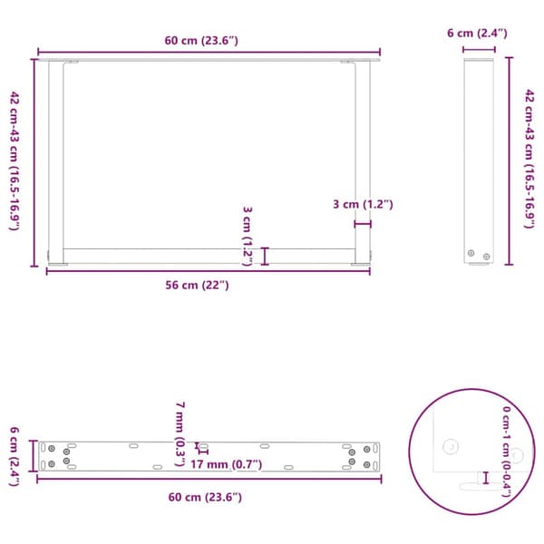 Soffbordsben U-formade 2 st svarta 60x(42-43) cm stål