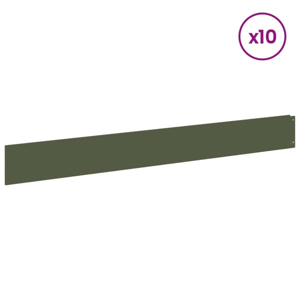 Kant för gräsmatta 10 pcs 100 x 12 cm Stål Olivgrön