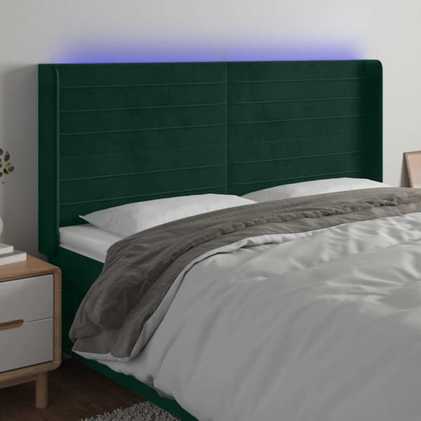 Sänggavel LED mörkgrön 183x16x118/128 cm sammet