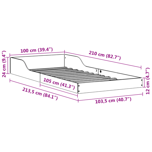 Sängram Vit 100 x 210 cm Massiv furu